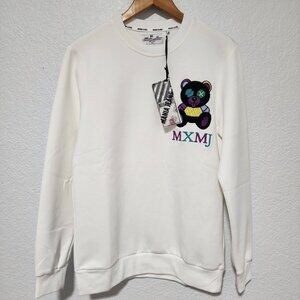 Men's Graphic Pullover Hoodie Size XS White With Graphic Teddy Bear NWT Gift